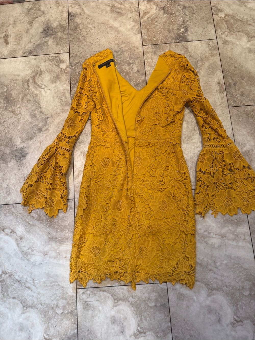 Cynthia Steffe Mustard Floral Lace Mini Dress - Picture 8 of 8